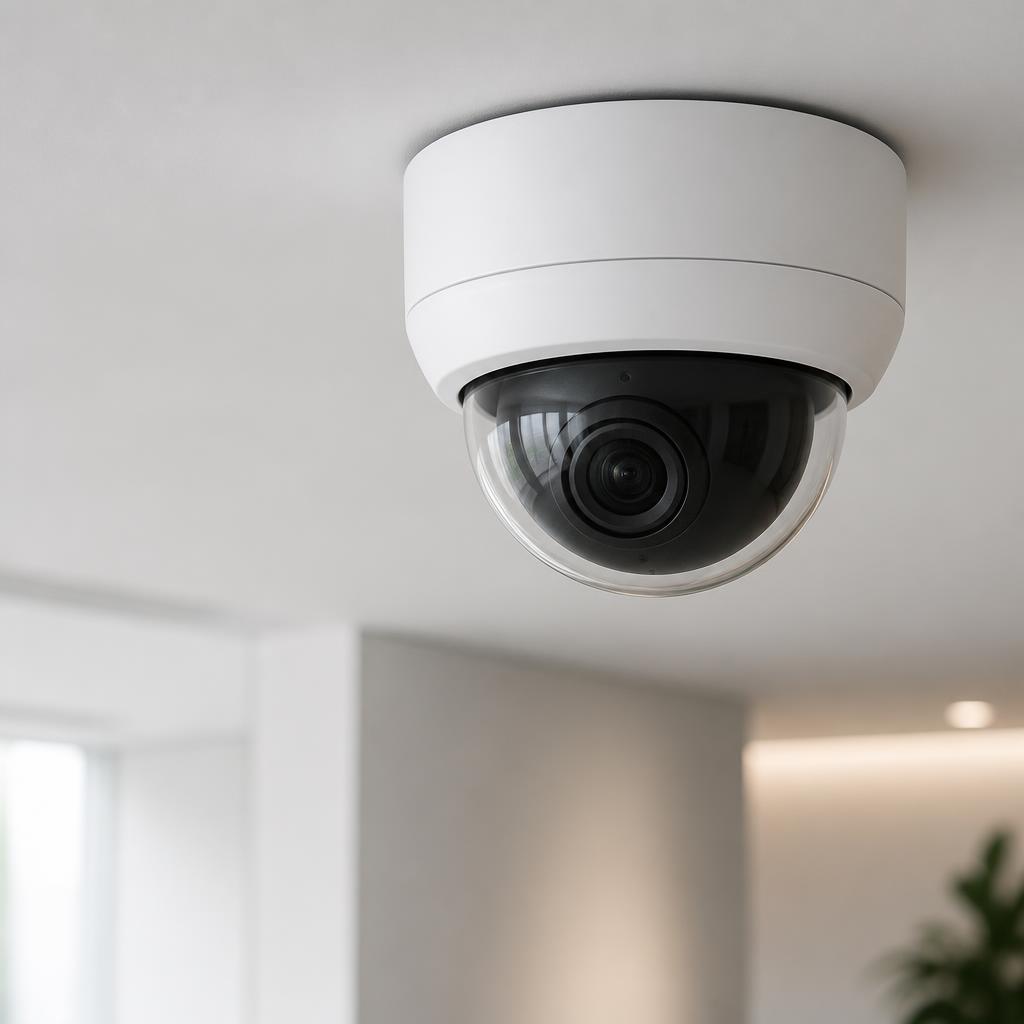 Modern ceiling-mounted dome CCTV camera